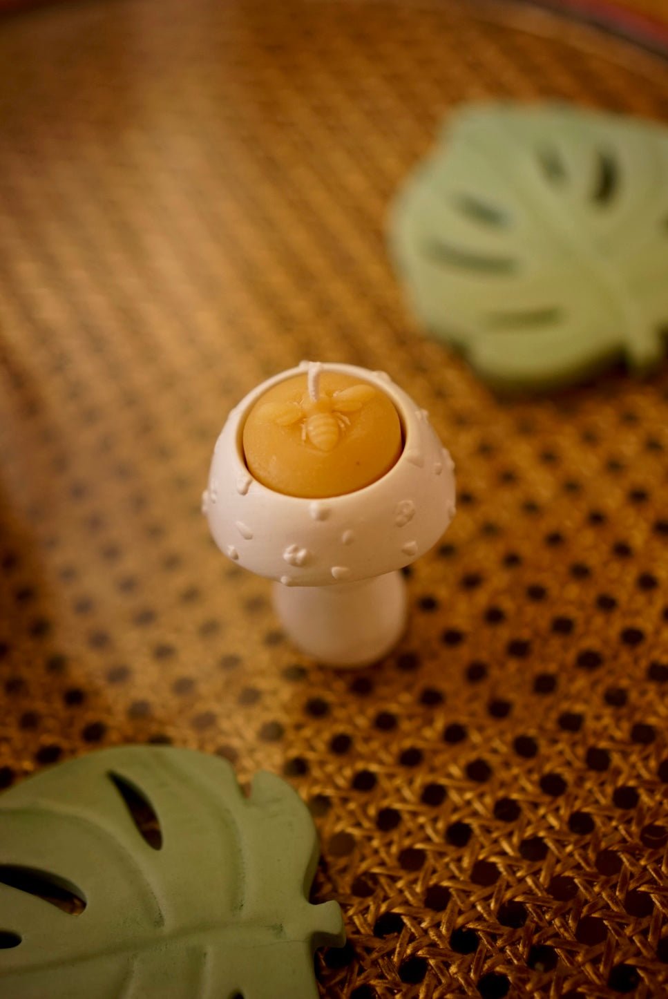 Shroom tealight holder with two beeswax candles - Case Peck